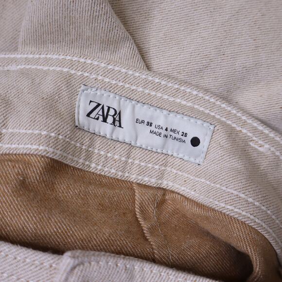 ZARA The Marine Straight Wide Leg Jean Beige High Rise Frayed Hem Women's 4 - Picture 9 of 11
